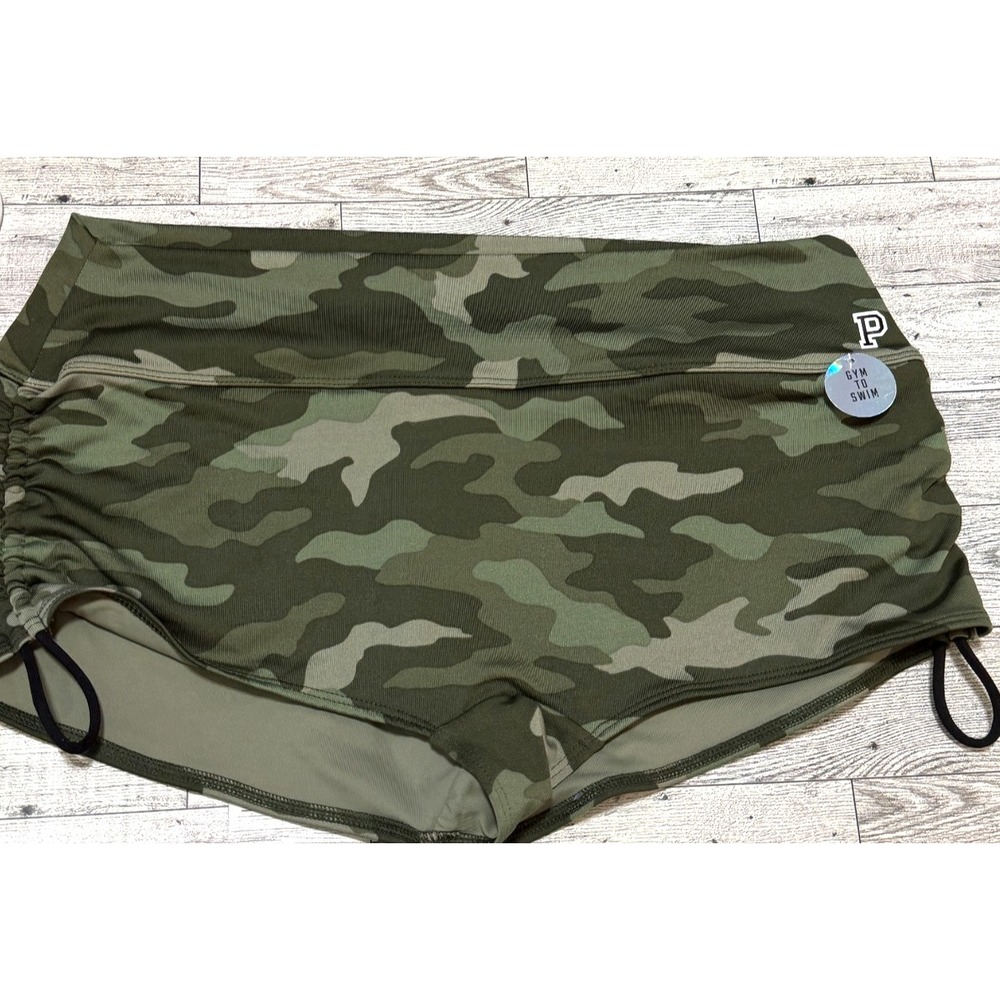 NWT Victorias Secret PINK Ultimate Gym To Swim Side Cinching Shorties Camo LARGE